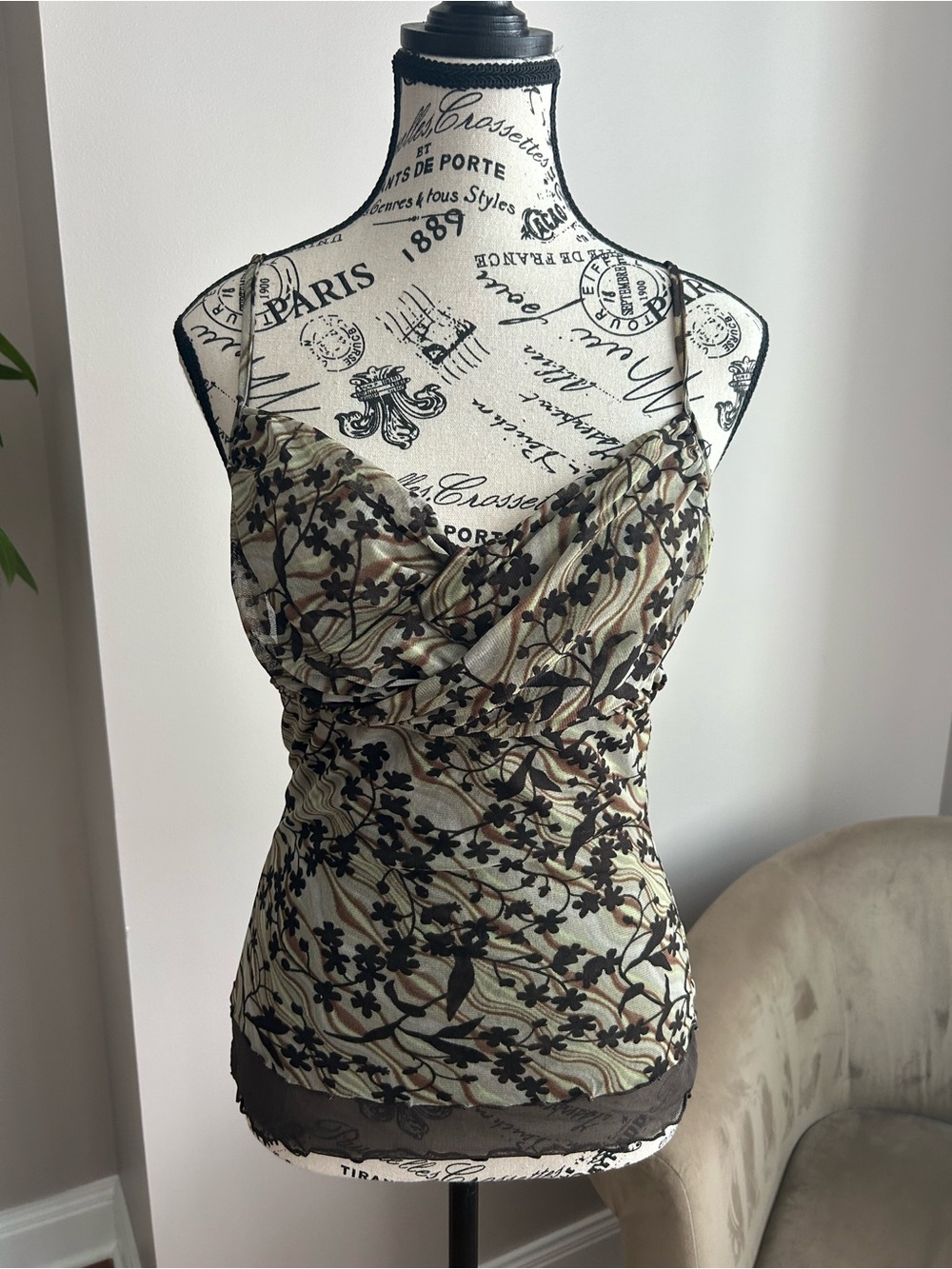 Vintage Y2K MEXX Floral Cowl Neck Cami Top Size M